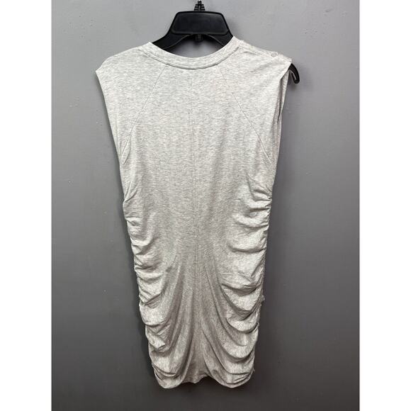 Athleta Apres Dress Womens Medium Light Gray Cap Sleeve Ruched Stretch Fitted - Picture 2 of 10